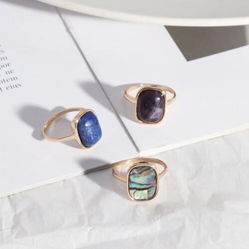 Rectangle Purple Lapis Lazuli Stone Abalone Shell Rings Fashion Inner Dia 1.7cm Gold Color Brincos Pendientes Jewelry for Women