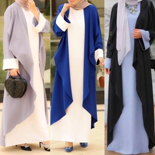 Ramadan Eid Moubarak Kaftan Abaya For Women Fake Two Pieces Dubai Turkey Islam Muslim HIjab Long Dress Djellaba Robe Longue F287