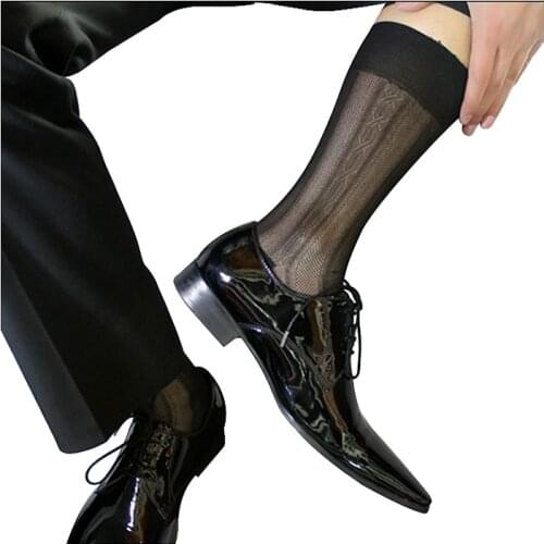 Mesh Black Sheer Silk Men Socks Transparent Sexy Male European Style Stockings Gay Fetish Collection Free Shipping