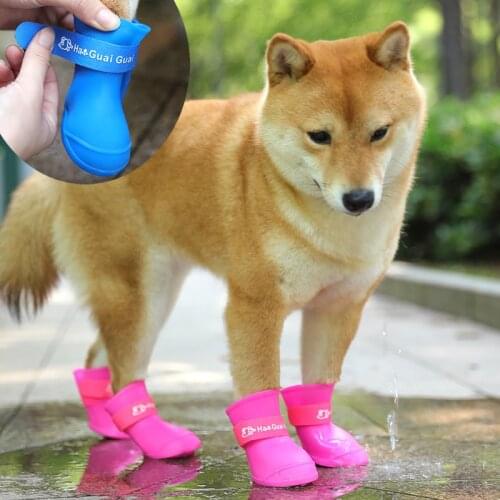 Pet Dog Rainshoes Velcro Waterproof Silicone Dog Shoes Anti-skid Boots For Small Medium Large Dogs Cats Rainy Days Pet Supplies
