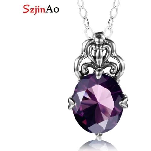Szjinao Amethyst Stone Pendant Handmade Silver 925 Jewelry Gemstone Vintage Famous Brand Party Costume Women Accessories 2020