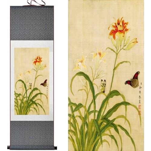 Spring butterfly and flowers Painting Home Office Decoration Chinese scroll painting birds painting flower painting