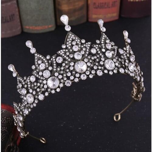 Vintage Baroque Luxury Diamante Queen Crown And Tiara Crystal Bride Headband Wedding Hair Accessories Party