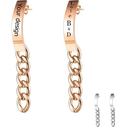 High Quality Custom Your Desinger Stainless Steel Metal Geometric Dangle Earrings Chic Gold Color Texture Long Earrings Jewelry