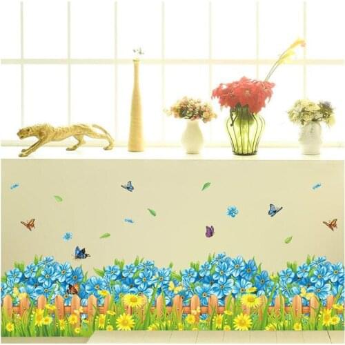 Vivid Green plant blue floral wall sticker study bedroom wall decoration modern art mural home decoration baseboard decal