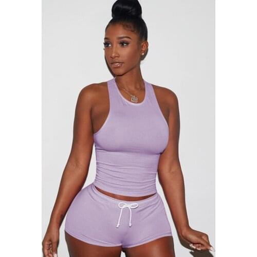 Casual Sporty Solid Matching Sets Women Workout Active Wear Fitness 2 Piece Outfits 2020 Sleeveless Top And Shorts Tracksuits