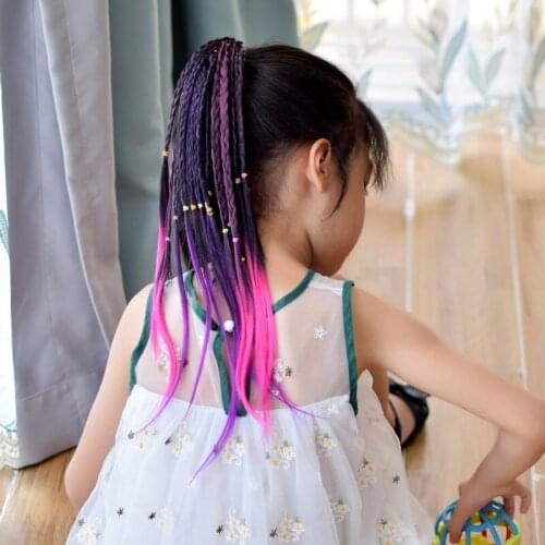 1Pcs Fashion Gradient Color DIY Braided Wig Rubber Bands Cute Ponytail Hair Ornament Kids Hairpins Hair Accessories