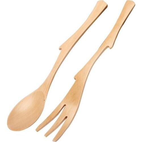 2Pcs/set Japanese Style Bamboo Wooden Cutlery Set Spoon Fork Reusable Kitchen Tool With Useful Kitchen Cooking Tool