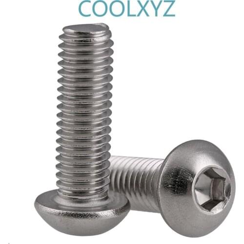 304 Stainless Steel Round Head/Pan Head Hexagon Screw/Semi-round Cup Screw Mushroom Head Bolt M2-M4 25PCS
