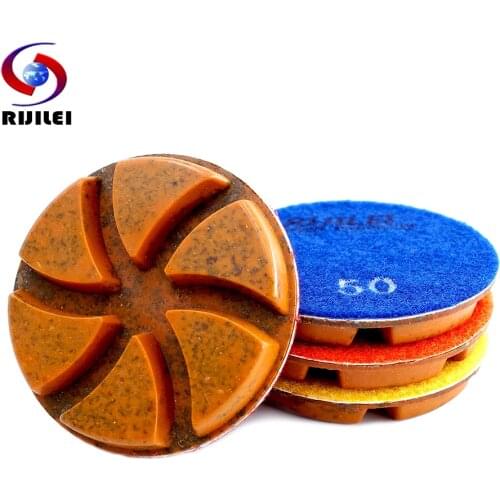 RIJILEI 4PCS 4 Inch Hybrid Copper Bond Rigid Diamond Polishing Pads For Grinding Granite Marble Concrete Floor Abrasive Disc