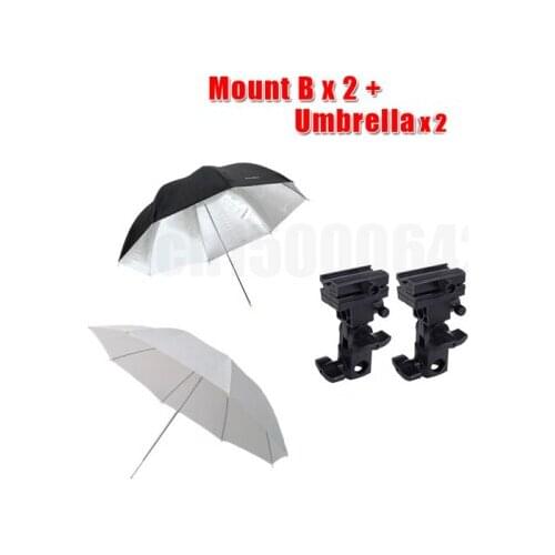 4 in 1 Flash Mount Bracket / Kit Light Stand Flash Bracket B Mount 33"Umbrella Black Reflective Umbrella+white studio Umbrella