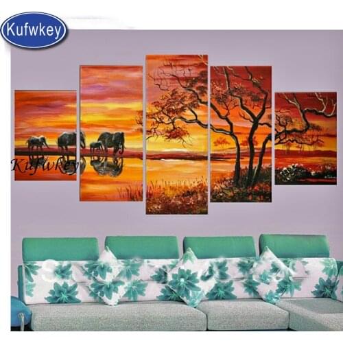 5 pcs set Diamond embroidery Africa scenery Elephants 5d diy diamond painting Mosaic puzzle 3d rhinestone animal Diamant art