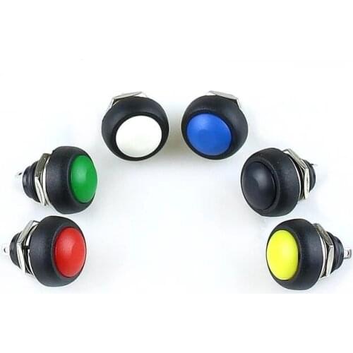 5Pcs PBS-33B 12mm Mini Switch 2Pin 1A Waterproof Momentary button Switch Black Red Green Yellow White Blue