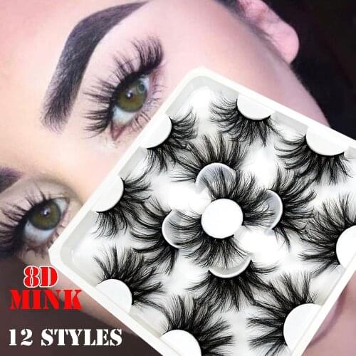 7 Pairs/set 25mm Long 8D Mink False Eyelashes Wispies Fluffy Lash Handmade Multilayers Eye Makeup Tools Beauty Eye Makeup Tools