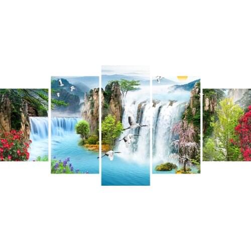 5Plane Abstract Canvas Painting Combined Posters and Prints Wall Art Picture For Living Room