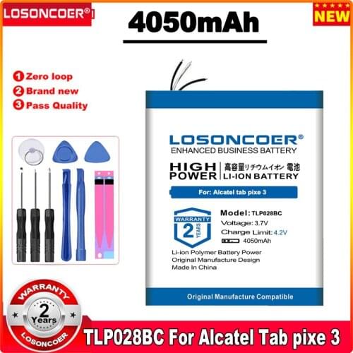 LOSONCOER TLP028BC TLp028BD 4050mAh Battery for Alcatel TCL Mobile Alcatel tab pixe 3 Battery Smart Phone +Free tools+Sticker