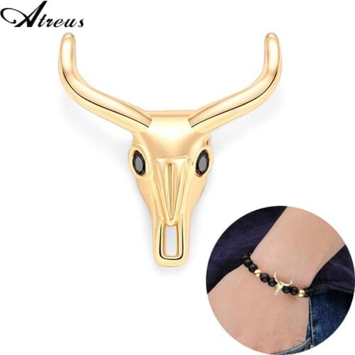 Atreus 3pcs Animal Bull Head Charms Beads Smooth Gold Copper Spacer Clip Beads For Jewelry Making DIY Men Bracelet Accessories