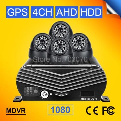 Free shipping gps car dvr vehicle ahd 1080 mobile dvr kits 4pcs indoor ir night vision camera hdd mdvr kits playback i/o