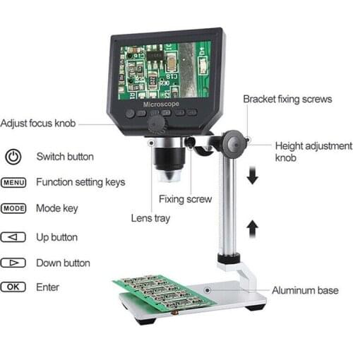 600X USB Digital Microscope with 4.3" Screen 3.6MP Image Sensor 8 LED Light for PC Coin Inspection Video Camera Support