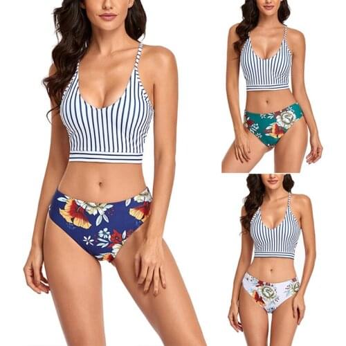 Womens Sexy Bikini Tank Top 2-Piece Split Printed Swimsuit Set