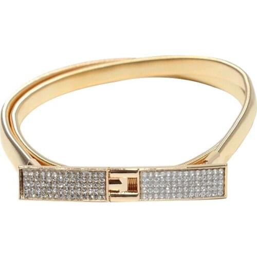 Elastic Gold Silver Chain Belt Luxury Rhinestone Ladies Belt Metal Buckle Straps for Women Dress Waistband