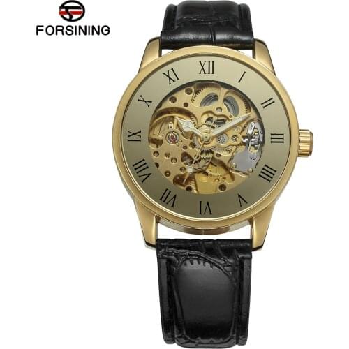 FORSINING Mens Steampunk Skeleton Automatic Mechanical Watches Retro Bronze Antique Leather Wrist Watch Clock Men Wristwatches