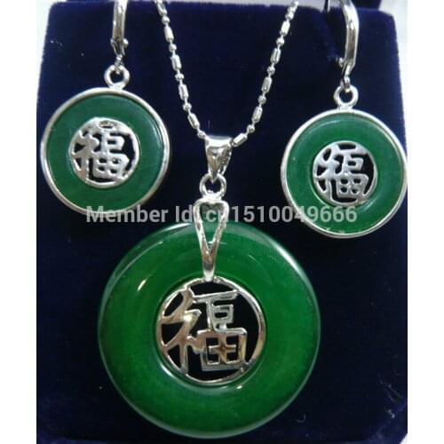 Hot sale beautiful silver plate STONE FU pendant necklace Earrings set