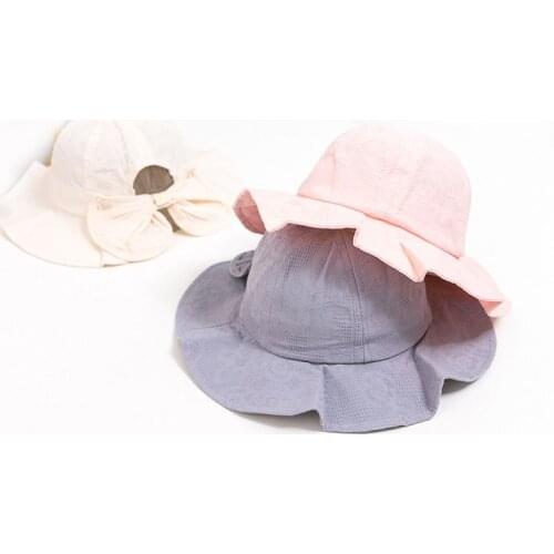 Baby Girl Cap For Newborn Baby Hat Fashion Simple Bow Bucket Hat Children Solid Sunhat Summer Outdoor Sun Hats Kids Cap 6-24M