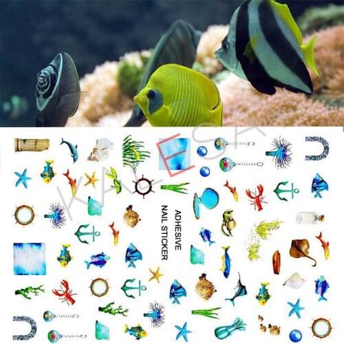 Summer Nails Art Stickers Decorations Ocean Nail Manicure Design Hot Fish Nail Stickers Self Adhesive 3D Nail Accessories