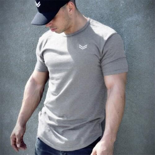 Summer new mens fashion casual O-neck T-shirt mens gym fitness breathable Slim quick-drying cotton printed short-sleeved T-shi