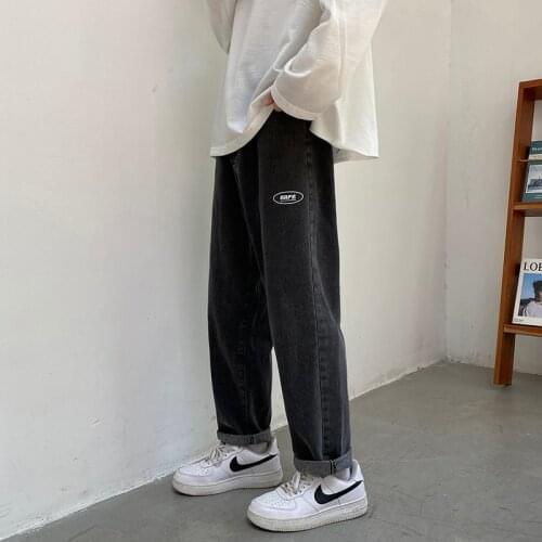 2021 Autumn New Mens Wide-leg Jeans Fashion Straight Baggy Denim Pants Male Cropped Trousers Black Light Blue Streetwear