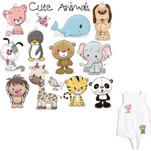 Animals Set Cartoon Small Patch Iron On Transfer Stripes Thermo Patches For Clothes Children DIY Badge Heat Transfer Stickers