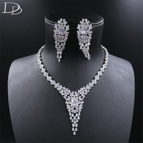 DODO Luxurious Banquet Focus AAA Zircon Jewelry Sets Elegant Necklace Choker Drop Earrings Set For Women Wedding Bijoux D15353