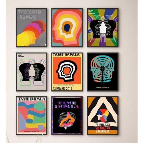 Tame Impala Gig Canvas Poster Retro Abstract Geometric Painting Color Head Wall Picture Living Room Decoration in Glastonbury