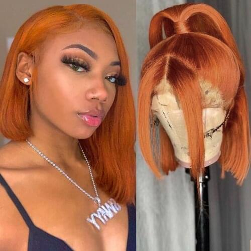 Ginger Orange Lace Front Bob Wigs 180% Pre Plucked Ombre Straight Brazilian Remy Short Bob Lace Wigs T Part Bleached Knots
