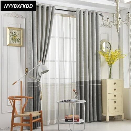 Simple Modern Cotton Linen Stripe Curtains Dining Room Bedroom Decorative Curtains Nordic Style Blackout Curtains