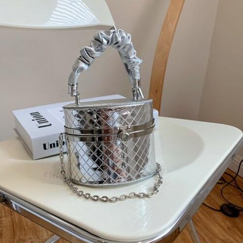 Luxury Ladies Bucket Bags 2021 Summer New Fashion Silver Top-Handle Bags For Women Brand Design Mini Chain Crossbody Bag Female