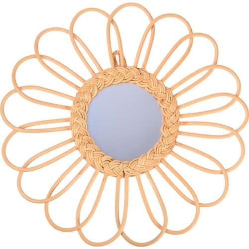 Rattan Round Decorative Mirror Dressing Table Makeup Mirror Innovative Art Deco Wall Stickers Decoration Living Room Corridor Ha