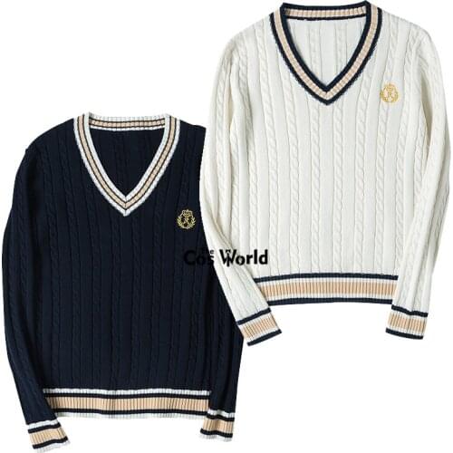 S-XXL Autumn Winter Mens Womens Long Sleeve Knit Tops Pullovers V Neck Sweaters For JK School Uniform Student Clothes