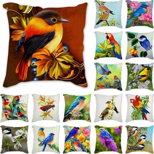 Spring Floral Linen Pillowcase Flowers Birds parrots Printed Cushion Decorative Pillow Home Decor Sofa Throw Pillows Almofada
