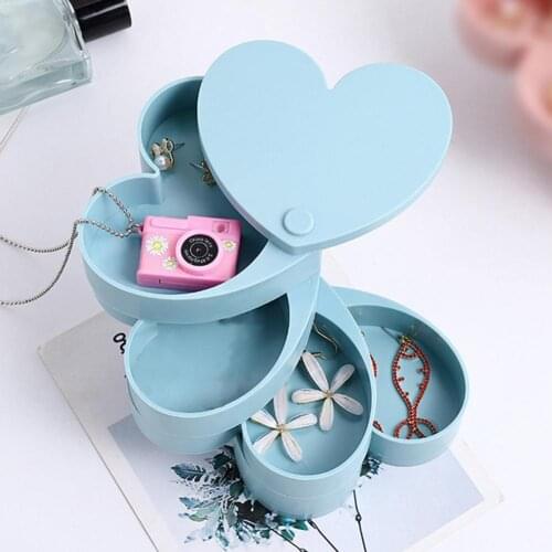 4 Layers Rotating Jewelry Box Plastic Love Heart Shape Jewelry Organizer for Rings Necklace Box Jewelry Organizer Earring Case 2