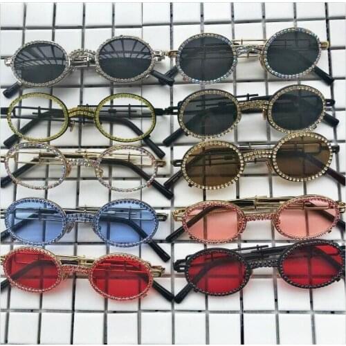 Handmade 10 Designs Crystal Oval Shape Women Men Sun Glasses Fashion Design Punk Style Eyewear Clear Lens Sunglasses