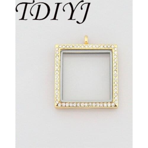 TDIYJ Wholesale 30mm Rectangle Alloy Magnetic Floating Glass Gold Locket Pendant Necklace for Women 1Pcs
