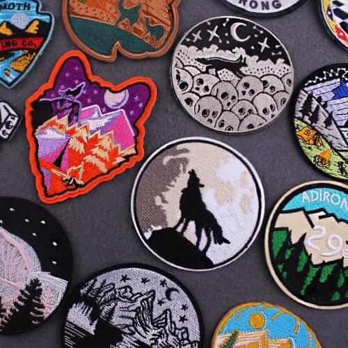 Wilderness Patch Stripes Iron On Patches For Clothing Thermoadhesive Patches Mountain Embroidery Patch Outdoor Badges Stickers