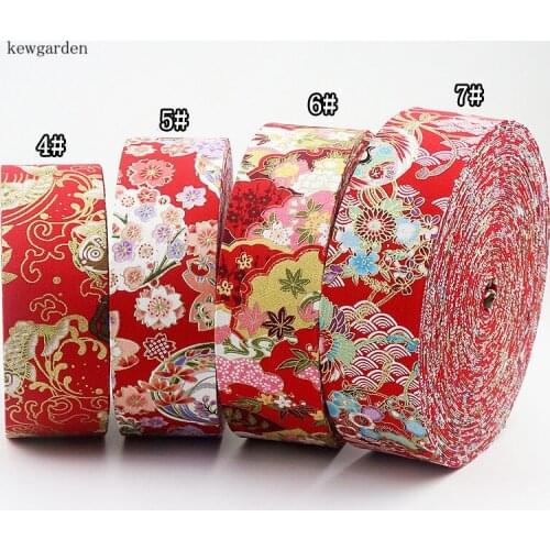 Kewgarden 25mm 2.5cm Outline in Gold Cotton Satin Layering Cloth Ribbons Handmade Cotton Ribbon DIY Bowtie Tape Riband 6m/lot