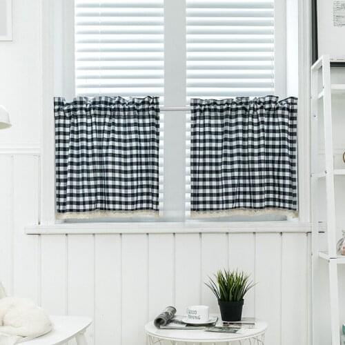 Nordic Tulle Sheer Grid Embroidered Lace Short Window Curtain for Home Living Room Decoration Voile in the Kitchen Cafe Curtain