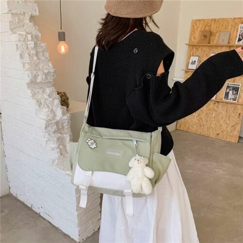 Vintage Korean Version Ins Campus Students Cartoon Cute Messenger Bag One Shoulder Bag Reusable Designer Tote Pink