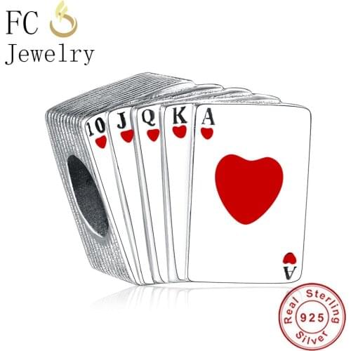 FC Jewelry Fit Original Brand Charm Bracelet 925 Sterling Silver Poker Red Enamel Heart Letter Bead Women For Making Berloque