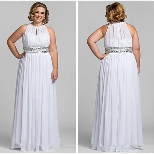 Plus Size A-line Formal Chiffon White Evening Prom Dresses Gowns Full Figure Big Size Women 2019 Mother Formal Party Gowns Maxi