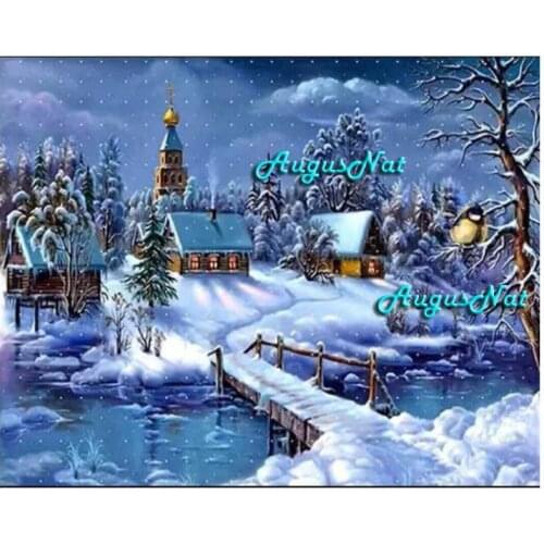 Winter diamond painting full round scenery wall art landscape diamond dotz decor 5d diy diamond art snow house canvas art craft